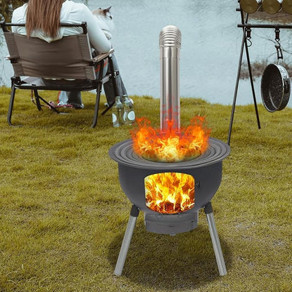 Portable Outdoor Wood Burning BBQ Stove with Grill Rack for Camping