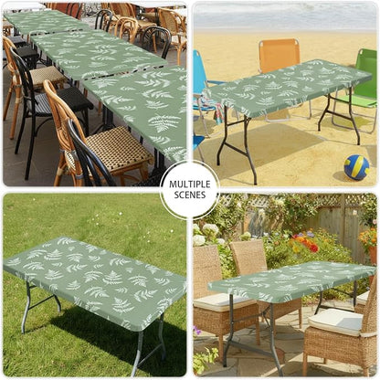 Smiry Spandex Fitted Tablecloth for 6 Foot Rectangle Tables, Washable Picnic Table Cover with Elastic, Stretch Reusable Table Cloth for Outdoor, Camping, Dining & Kitchen (Mint Leaf, 30"x72")