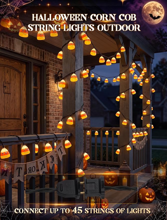 8.5FT Corn Husks Halloween String Lights, 10 LED Fall Harvest Decor Plug in | Shatterproof & Waterproof, Connect End-to-end, 2700K Warm White Glow, UL certified for Home Patio Yard Party Halloween Decor