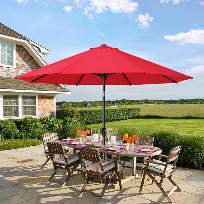 MASTERCANOPY 10ft Patio Umbrella with Tilt & Crank, Red | 8 sturdy ribs;UV/water resistant;Vent;easy setup;for garden/deck/backyard/pool