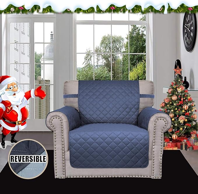 Easy-Going Reversible Couch Cover, Small Chair, Dark Blue/Light Blue | Machine Washable Slipcover For Dogs, Water Resistant Furniture Mat For Living Room, Non-Slip Sofa Cover, Pet Friendly