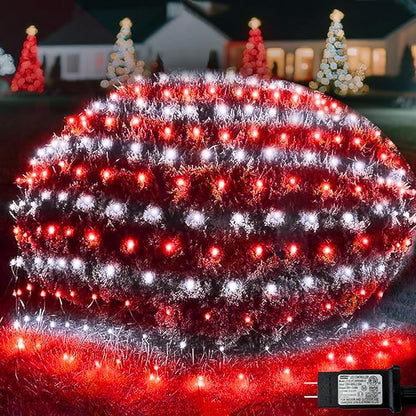 Pooqla Red and White Christmas Net Lights Outdoor, 15x 5ft Green Wire | 300 LED Large Net Mesh Lights Plug in, 8 Modes Waterproof Connectable Bushes Lights for Christmas Hedge Yard Decor