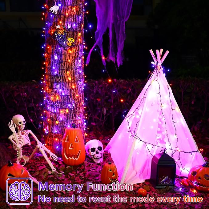 YEGUO 2 Pack Orange and Purple Solar Halloween Lights, Each 33ft 100 LED Solar String Lights Outdoor Waterproof, 8 Modes Solar Christmas Lights Outdoor for Bedroom Patio Garden Halloween Party Decor