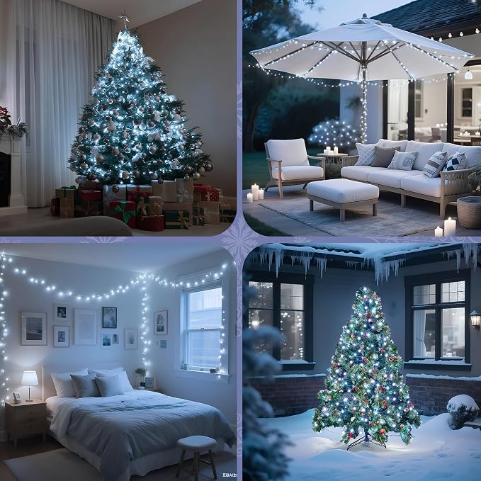 WBao Long Cool White Christmas Lights Indoor Outdoor 500LED 174ft, Super Bright LED Christmas String Lights with UL Certified, 8 Light Modes, Timer, Memory & Waterproof for Trees, Patio, Party Decor