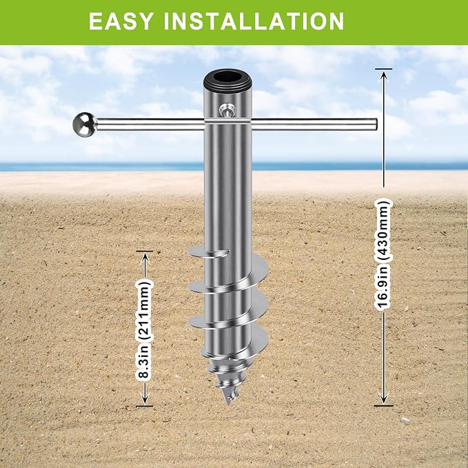 Dolibest Beach Umbrella Sand Anchor, Heavy-Duty Steel Beach Umbrella Holder with 3 Sleeves (Fits 1-2" Poles), Windproof Beach Umbrella Stake, Fully Welded Spiral Base Design for Ultimate Stability