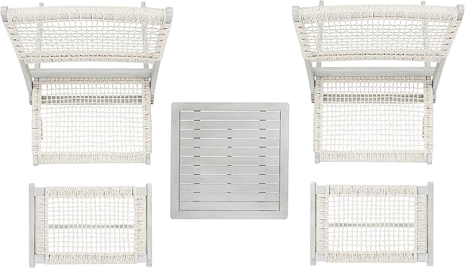 SAFAVIEH Outdoor Collection Casella Acacia Wood 5-Piece Patio Set PAT7077B, Grey/Grey