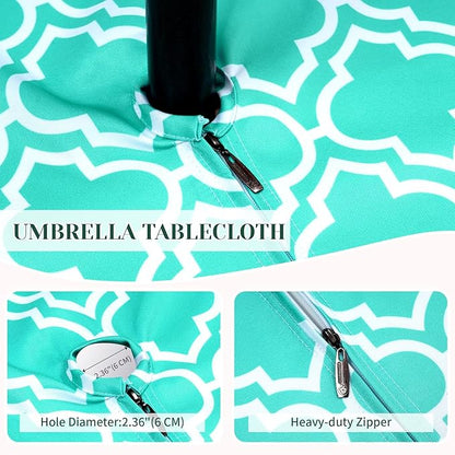 Poise3EHome Outdoor Tablecloth Rectangle with Umbrella Hole Waterproof Spillproof for Patio Table Picnic Camping Spring Summer, Aqua Blue (60X104 Zipper)