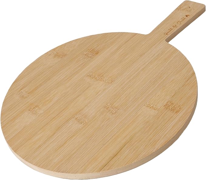 Chill and Grill Cutting Board, Paddle Shaped, Bamboo, Embellished Handle, Usable on Both Sides, Over 1 Foot Long, 14.5 x 10.25 Inches