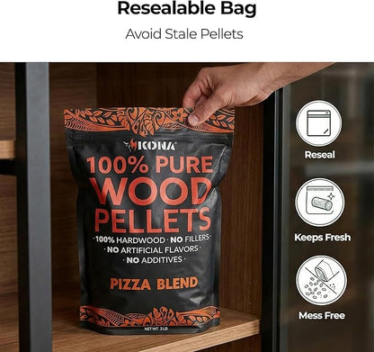 Kona Pizza Blend Wood Smoker Pellets, 100% Natural Hardwood - Rich Smoky Flavor - Ideal for Pizza Ovens, Smokers, and Smoker Tubes - 2 Pounds