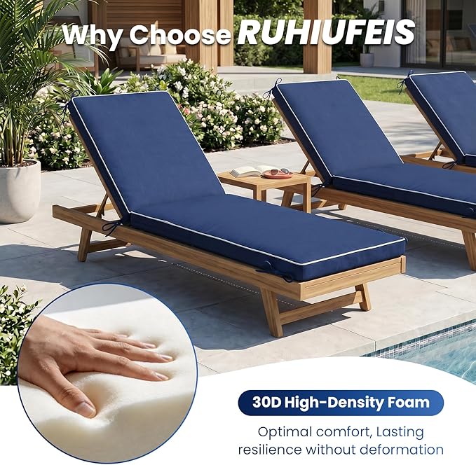 Chaise Lounge Cushions Outdoor, Water-resistant and Fade-Resistant Patio Lounge Chair Cushions, Furniture Replacement Cushions Ideal for Pools, Gardens and Balconies, 72" x 21" x 3",Navy Blue