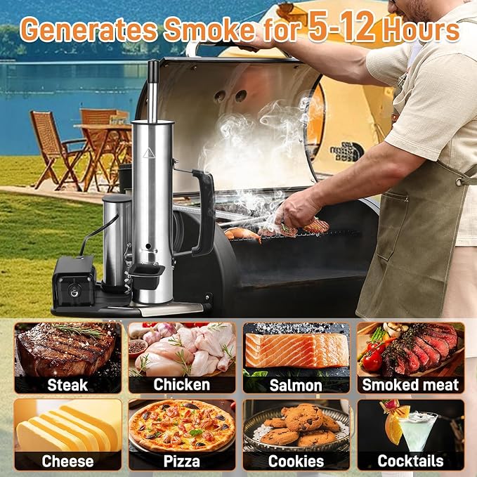 Electric Smoker Generator, Hot and Cold Smoker with Adjustable Air Pump | Stainless Steel Smoke Tube for Pellet Smoker, Outdoor Smoker for Cheese and Salmon, Best Gifts for Men and Dads