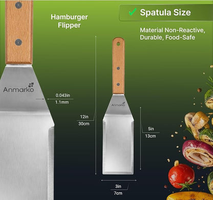 Professional Metal Spatula with Wooden Handle, Stainless Steel Griddle Scraper, Commercial Grade Pancake Flipper