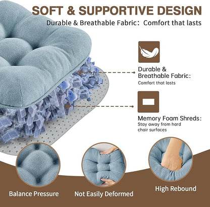 BETU Chair Cushions for Dining Chairs Set of 2,3.5" Thick Kitchen Table Chair Pads with Ties,Non Slip Backing and Covers, Seat Cushion for Dining Room,Bar,Patio Chairs,15.5"X15.5"X3.5",Smoky Blue