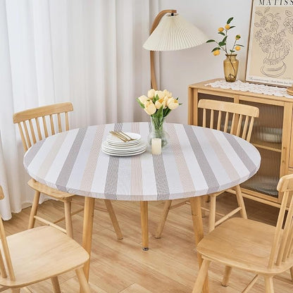 LIBERECOO Round Vinyl Fitted Tablecloth with Flannel Backing Elastic Edge Table Cover Waterproof Stain-Resistant Wipeable Tablecloths Fits 40-44 Inch Round Tables