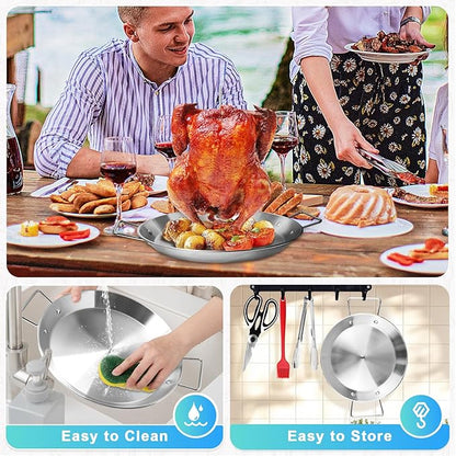 Al Pastor Skewer for Grill,Extra Large 13Inch Brazilian Spit Stand Fat Separator Tray with Removable Spikes Brush Clip Scissor,Stainless Steel Vertical Sticks for Shawarma,Chicken on Smoker Oven