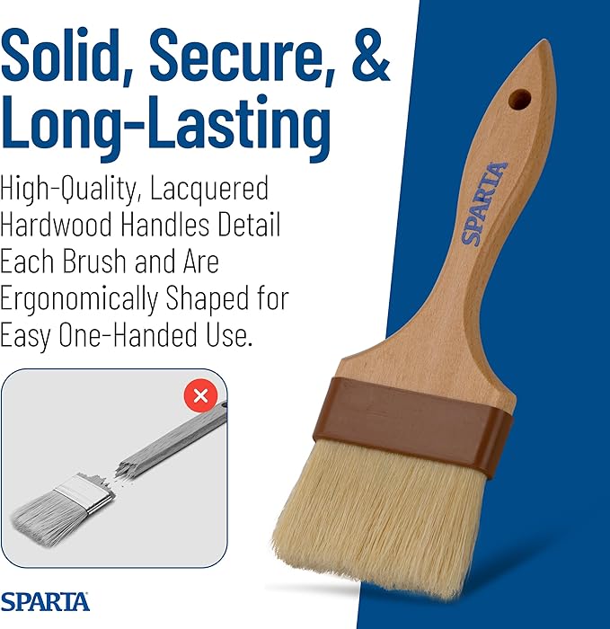 SPARTA Kitchen Basting Brush – 4037600 Basting Brush for Cooking Flat Boar Bristle Brush, Hardwood Handle for Kitchens, Restaurants, Catering, High Heat Food Prep, 4in, Pack of 12