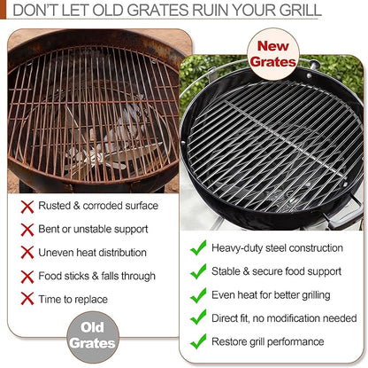 13.5" Cooking Grate & 10.5" Charcoal Grate Kit, Grill Grates Fit for Weber 14'' Smokey Joe Silver&Gold Tuck-n-Carry Charcoal Grills, Heavy-Duty Steel 7431 7439 Replacement for Weber Grate kit