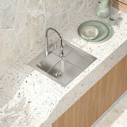 21 Inch Outdoor Kitchen Sink with Faucet - 21x20 Drop In Workstation 16 Gauge Stainless Steel Single Bowl Topmount Outdoor Wet Bar Sink with Stainless Steel Dust-Proof Cover #TLT-0068