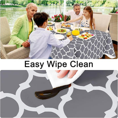 Smiry Oval Table Cloth, Waterproof Vinyl Tablecloths with Flannel Backing for Oval Tables, Wipeable Spillproof Plastic Tablecloth for Dining, Camping, Indoor and Outdoor (60"x102", Grey)