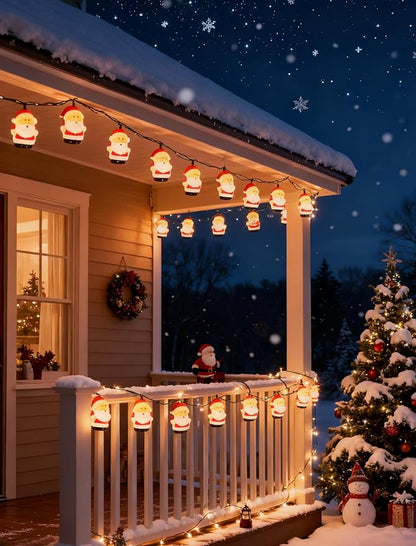 Christmas Santa String Lights Outdoor, 8.5Ft Vintage Christmas Decorations String Lights with 10 LED Santa Lights, Hanging Christmas Window Fairy Lights for Indoor Party Holiday Xmas Tree Decor