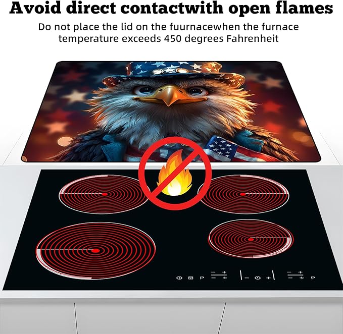 Multi-Design Stove Cover for Glass/Electric Stoves - 3-in-1 Heat-Resistant Protector Mat, Non-Slip Drying Rack 28"x20" (Independence Day - Eagle)