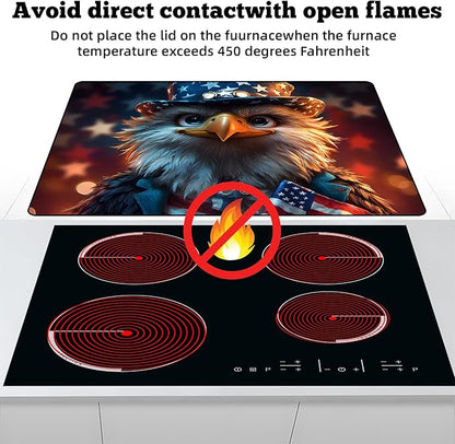 Multi-Design Stove Cover for Glass/Electric Stoves - 3-in-1 Heat-Resistant Protector Mat, Non-Slip Drying Rack 28"x20" (Independence Day - Eagle)