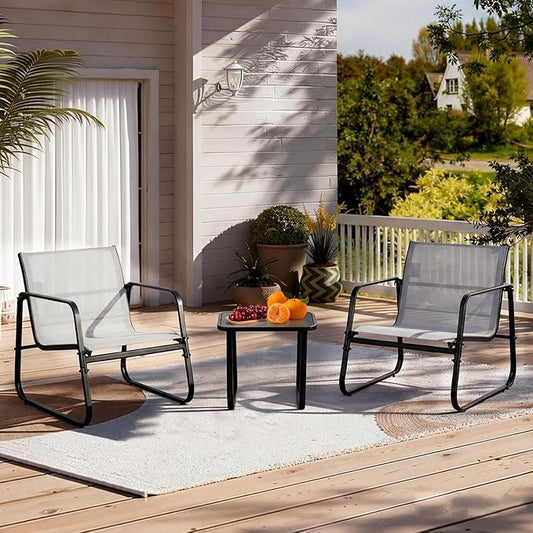DUMOS 3 Piece Patio Furniture Set，Outdoor Patio Furniture Set with Table and Chairs, Patio Sectional Bistro Sets for Lawn, Garden, Balcony, Poolside Gray