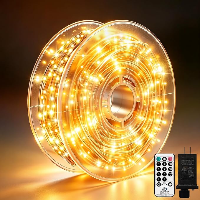 Outdoor String Lights 197ft 1000 LED Warm White Silver Copper Wire Fairy Lights with Remote Listed Plug-in Christmas Lights 8 Modes Low Voltage Twinkle Lights for Garden Patio Yard Tree Wedding Party