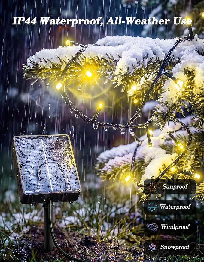 LitHome 2 Pack Solar String Lights Outdoor with Remote, Total 200LED 66FT | Solar Christmas Lights Outside Waterproof, 8 Modes String Light for Xmas Patio Garden Party Yard Tree Decor, Warm White