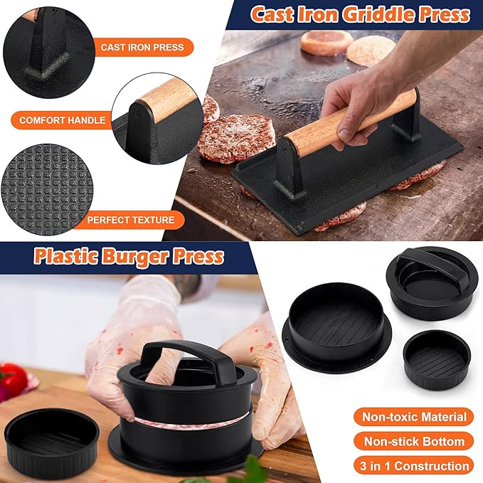 Griddle Accessories Kit, Joyfair 18Pcs Flat Top Grill Accessories for Blackstone, Stainless Steel Hibachi Griddle Tool Set with Spatula, Basting Cover Burger Press for Outdoor BBQ (ABS Handles)