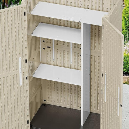 YITAHOME 60cuft Vertical Storage Shed Shelf, Weatherproof Metal Shelf for 60 cu ft Tool Cabinet, Ideal for Outdoor Use, Easy Assembly,45.6" L X 13.2" W X 69" H, White