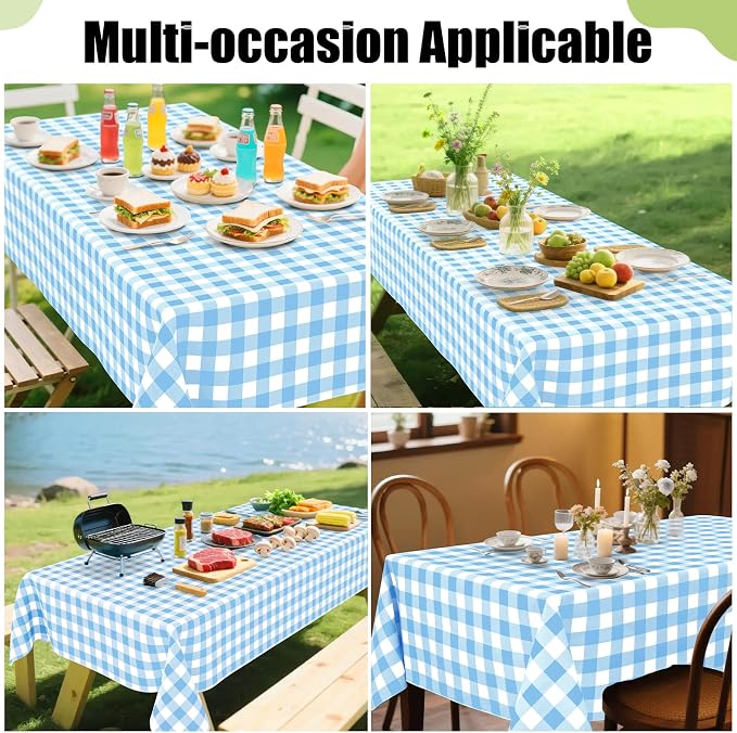 Smiry Picnic Table Cloth, Vinyl Tablecloths with Flannel Backing, 60"x102" | Waterproof Rectangle Table Cloth, Wipeable Buffalo Plaid Table Cover for Indoor and Outdoor (Baby Blue & White)