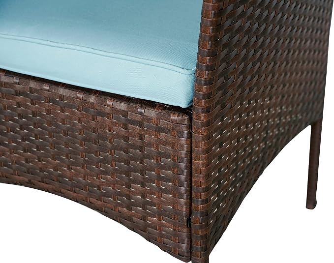 Outdoor Wicker Patio Conversation 3 Piece Bistro Set Garden Yard Porch Furniture Space Saving Rattan Two Chairs Cushions Side Storage Tempered Glass Table Brown 3pc Set