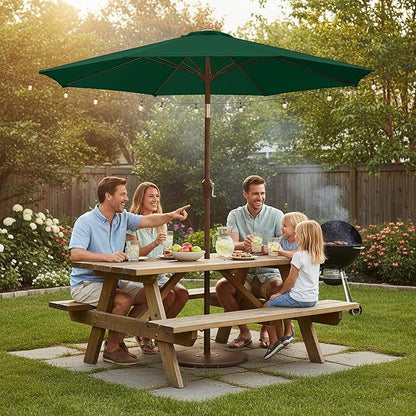 9ft Patio Umbrella with Push Button Tilt and Crank,Outdoor Market Table Umbrella UV Protection 8 Sturdy Ribs for Backyard,Garden,Pool,Deck(Dark Green)