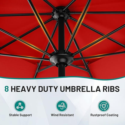 AreShark 12ft 2 Tiers Patio Umbrella - Outdoor Umbrella Waterproof UV Protection, Market Table Umbrella w/ 8 Sturdy Ribs&Crank for Pool, Porch, Garden(Red)