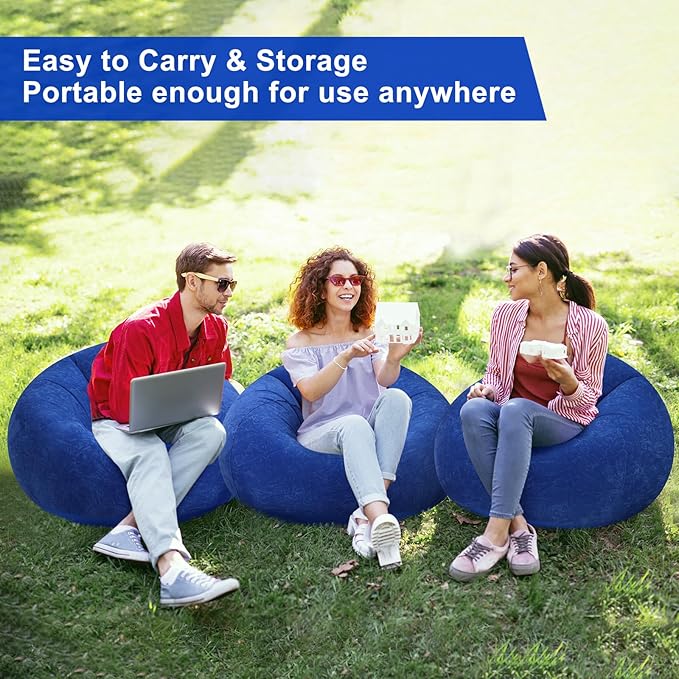 Realspring 6 9 12 Pcs Inflatable Bean Bag Chairs for Adults with Electric Air Pump, Blow up Couch Folding Portable Inflatable Couch Lazy Sofa for Outdoor Movie Night Camping(Dark Blue,6 Pcs)