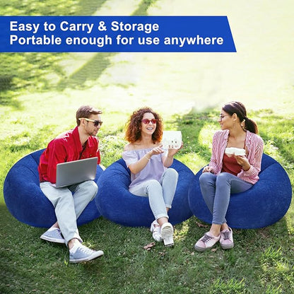 Realspring 6 9 12 Pcs Inflatable Bean Bag Chairs for Adults with Electric Air Pump, Blow up Couch Folding Portable Inflatable Couch Lazy Sofa for Outdoor Movie Night Camping(Dark Blue,6 Pcs)