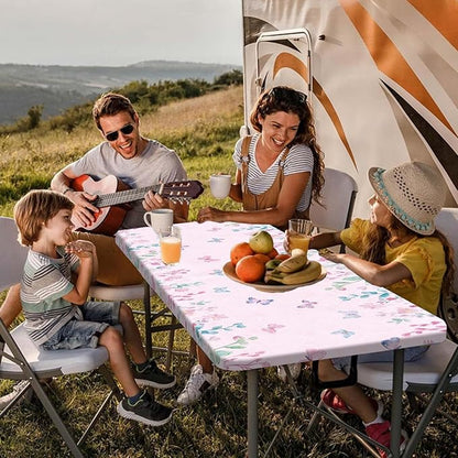 Butterfly Picnic Table Cover with Bench Covers, Camping Essentials, Flower Leaf Plant Waterproof Windproof Table Cover, Fitted Tablecloth Cover with Elastic Edge, for Indoor & Outdoor 3 PCS 30x96 Inch