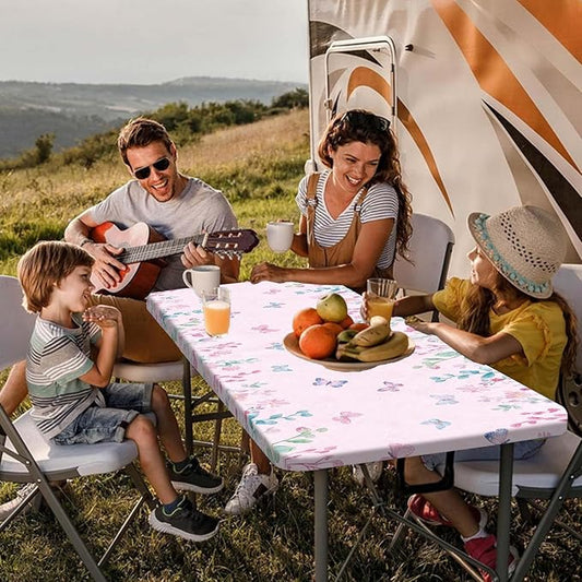Butterfly Picnic Table Cover with Bench Covers, Camping Essentials, Flower Leaf Plant Waterproof Windproof Table Cover, Fitted Tablecloth Cover with Elastic Edge, for Indoor & Outdoor 3 PCS 30x60 Inch
