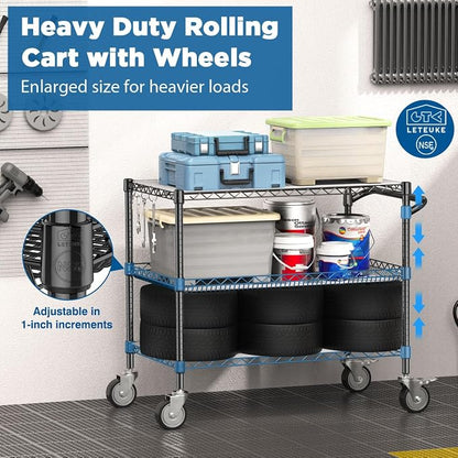 Leteuke Heavy Duty Rolling Utility Cart, 45 Inch Kitchen Carts with Wheels, NSF Commercial Grade with Handle & Shelf Liners, 1120LBS Storage Cart for Kitchen,Restaurant,Plant Display-Black | 3 Tier Heavy Duty Serving Cart with Handle & Shelf Liners, NS...