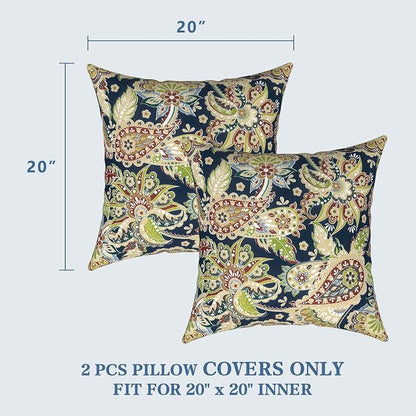 LVTXIII Outdoor Pillow Covers 20x20 Inch, 2 Pack Large Square Throw Pillow Cases, Fade-Resistant Cushion Covers for Patio Furniture Sofa, Garden Porch, Paisley Bloom