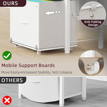 HIGDBFE Filing Cabinet with 2-Tier Printer Shelves, 2 Fabric Drawers File Cabinet with Reversible Side Bag&File Drawer, Printer Stand with Storage for Home Office, White, 16.5" W