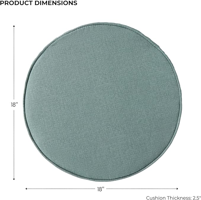 Set of 2 Outdoor 18 inch Round Patio Dining Chair Pads – Comfortable Fiber-Filled Seat Cushions with Ties, Reversible Polyester Fabric - Seaglass