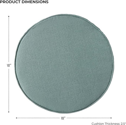 Set of 2 Outdoor 18 inch Round Patio Dining Chair Pads – Comfortable Fiber-Filled Seat Cushions with Ties, Reversible Polyester Fabric - Seaglass
