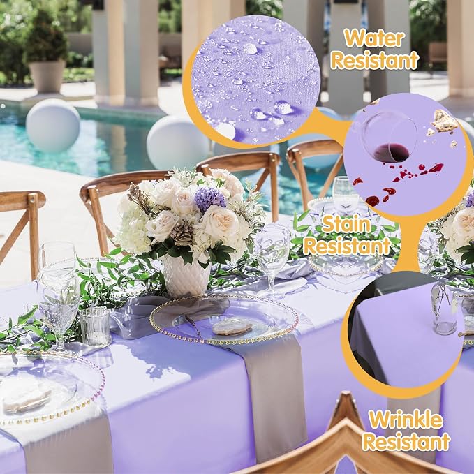 BRILLMAX 6 Pack Lavender Tablecloths 90x156 Inch for 8ft Rectangle Tables | 150 GSM Polyester Fabric, Floor Length Drop, Water, Stain & Wrinkle Resistant Cloth Cover for Wedding Reception Banquet Party