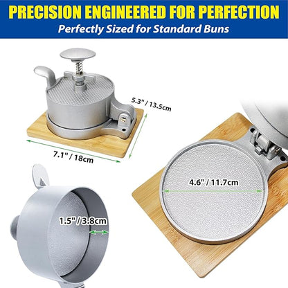 Heavy Duty Hamburger Press Patty Maker, Adjustable 1/4 to 3/4 lb Meat Mold, Detachable Spring Plunger with Bamboo Base, Shape Perfect Burgers in 1-Sec for Daily Meals & BBQ