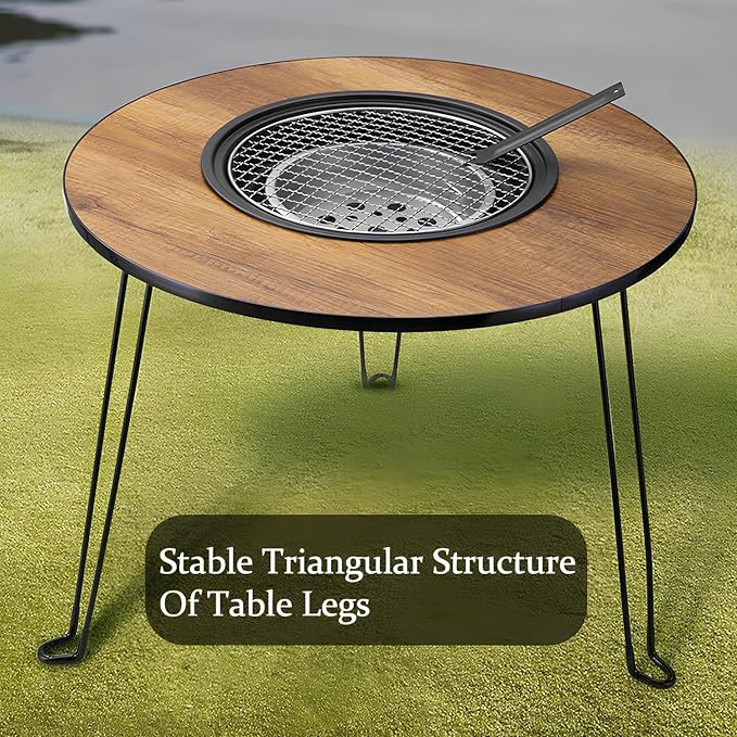 Charcoal Grill Removable with Grill Handle Tabletop BBQ Braze with Foldable Removable Table Legs, Table Grill, Garden Parties & Outdoor BBQ, Easy to Assemble and Clean(Walnut B)