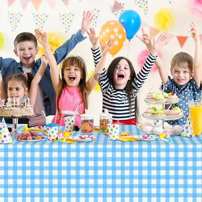 12Pcs Light Blue Gingham Tablecloths, Checkered Party Table Cover 54x108 In | Blue and White Checkered Tablecloths Disposable Waterproof for Baby & Bridal Shower Picnic Camping Birthday Outdoor Tea Party