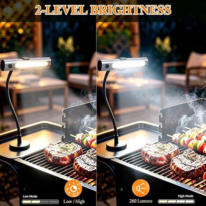 IMAGE Rechargeable Magnetic Grill Light COB LED BBQ Light IPX5 Waterproof | Grilling Gifts for Men Dad, Flexible Gooseneck, Fits Traeger Pit Boss Smoker, Outdoor Grill Accessories