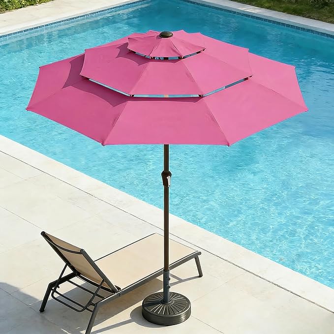 10ft 3 Tier Patio Umbrella, Outdoor Market Table Umbrella with UPF 50+ Vented Canopy, 8 Sturdy Ribs, Easy Push Button Tilt and Crank, Windproof for Deck, Pool, Backyard and Garden